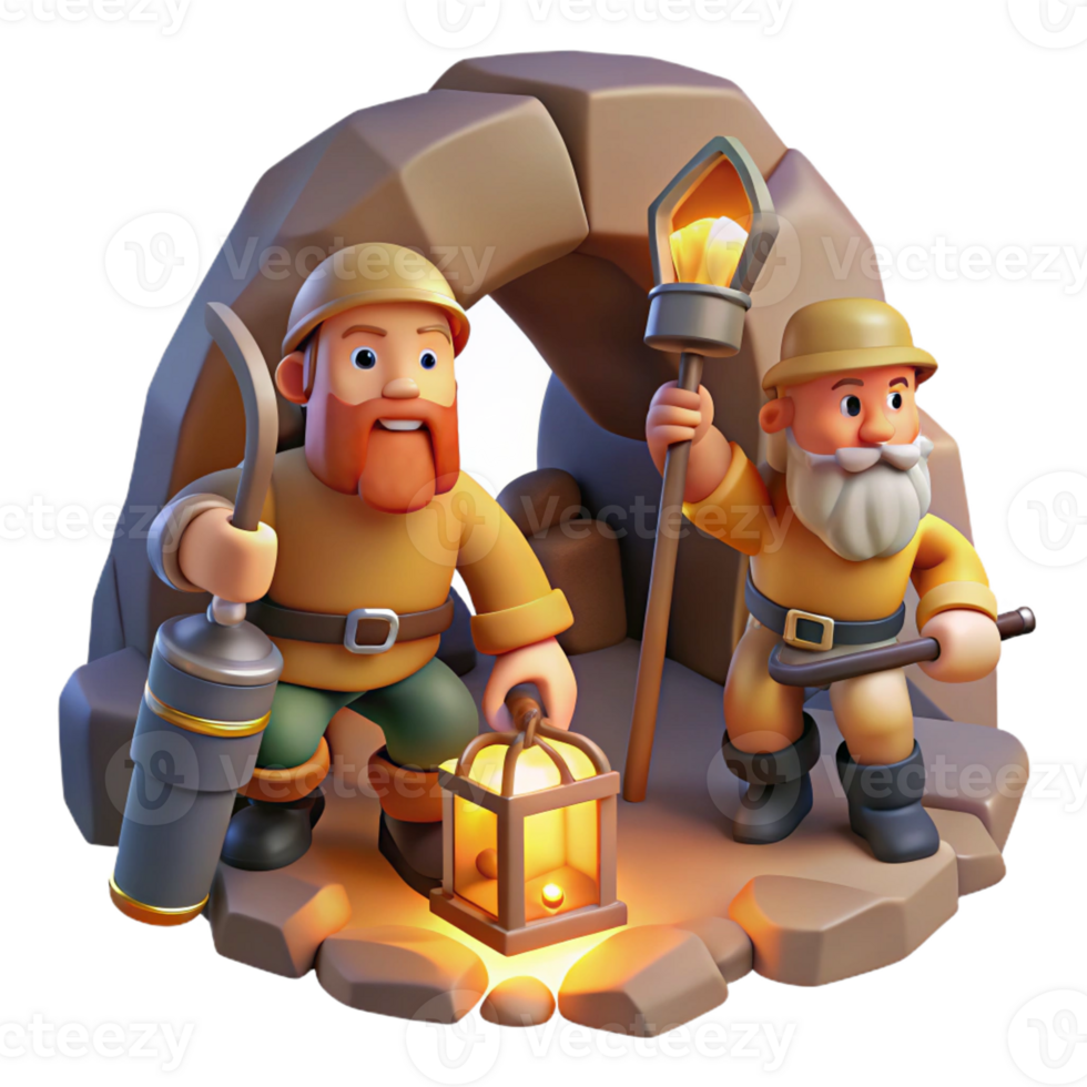 vibrant creative A Group of Dwarves Mining for Gems in a Ca professional png
