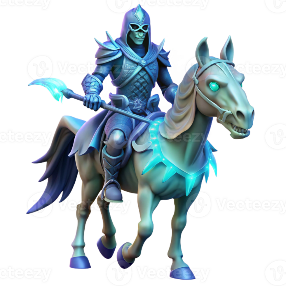 magnificent traditional A Spectral Knight Riding a Skeletal Warhor detailed png