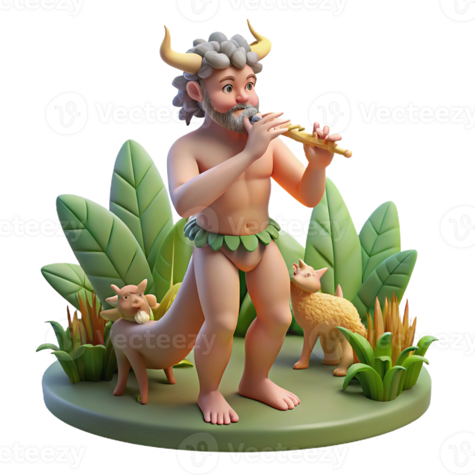 dramatic vintage A Satyr Playing a Pan Flute Surrounded B high resolution png