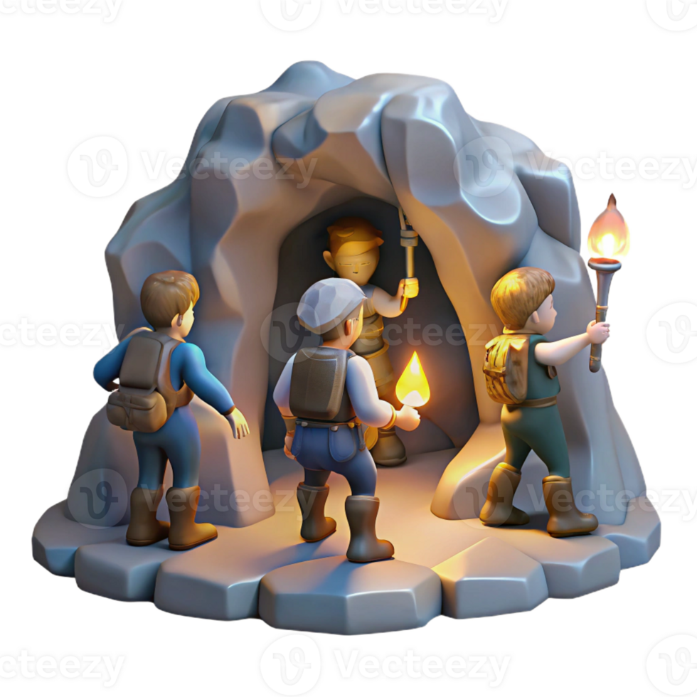 beautiful modern Adventurers Exploring a Hidden Cave exclusive png