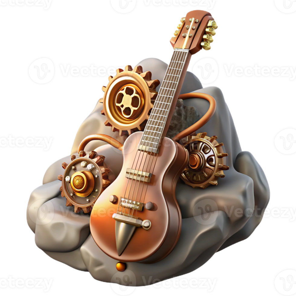 impressive creative Steampunk Guitar with Intricate Gears original png