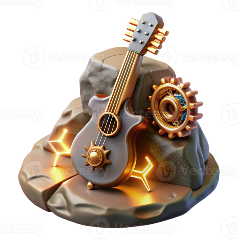 wonderful abstract Steampunk Guitar with Intricate Gears genuine png