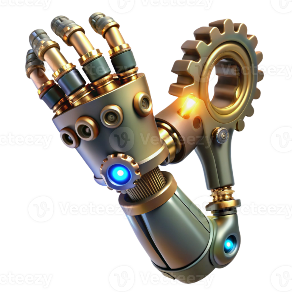 beautiful minimalist Steampunk Prosthetic Arm Intricate Design 4K png