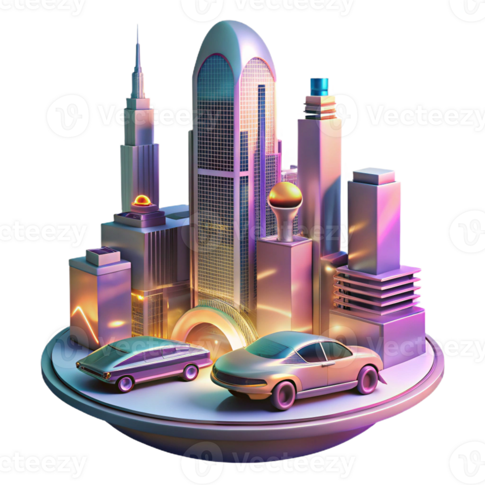 serene modern A Futuristic Cityscape with Flying Cars professional png