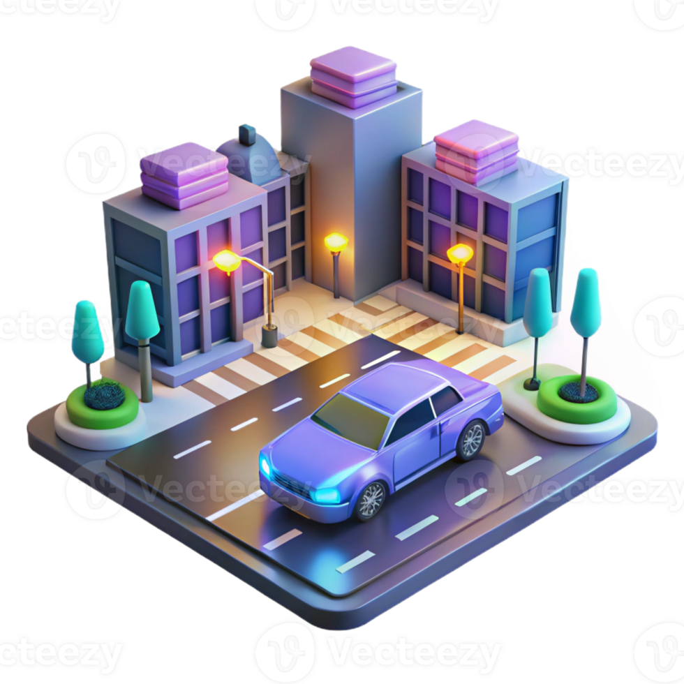 dramatic minimalist A Self Driving Car Navigating a Busy Inte professional png