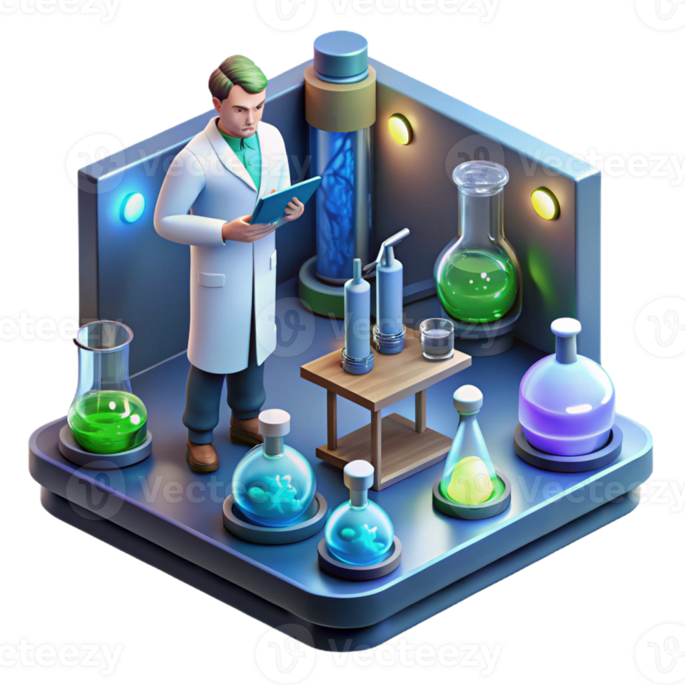 stunning minimalist A Lone Scientist Working in a Cluttered original png