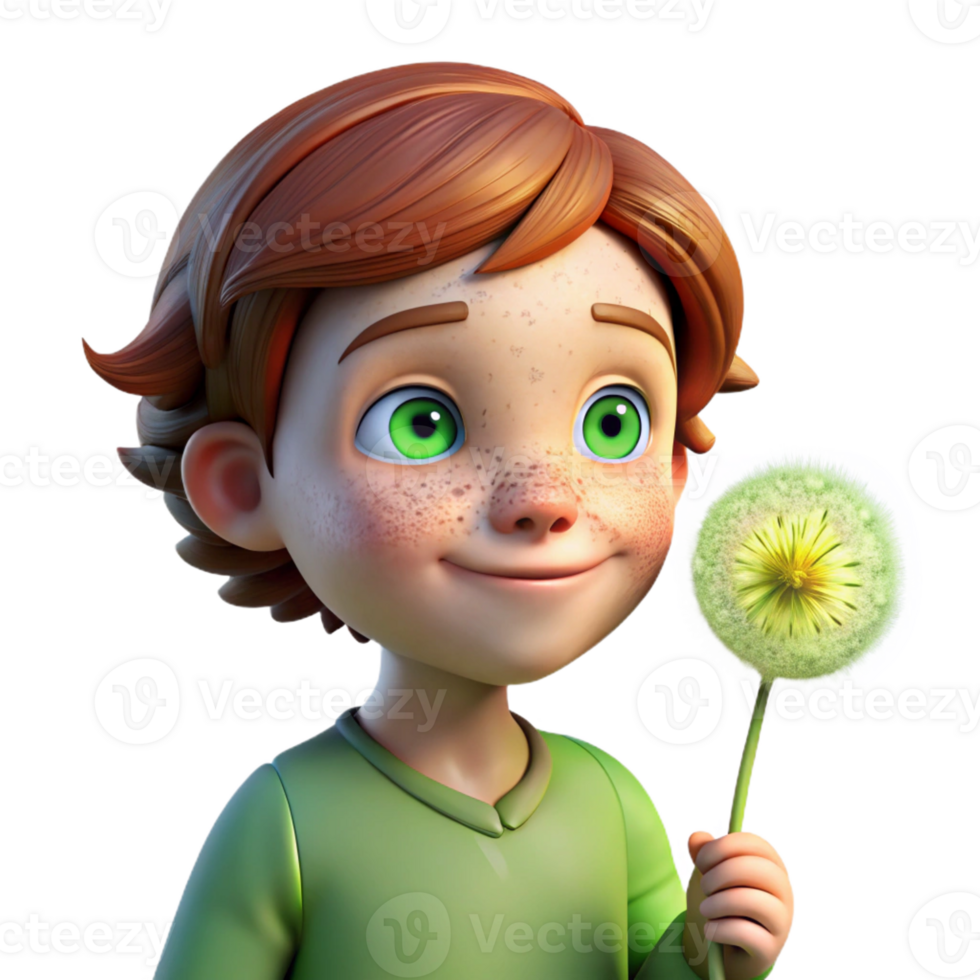 wonderful creative Portrait of a Child with Bright Green E detailed png