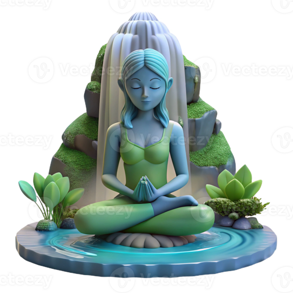 serene minimalist A Serene Dryad Meditating Under a Waterfa genuine png