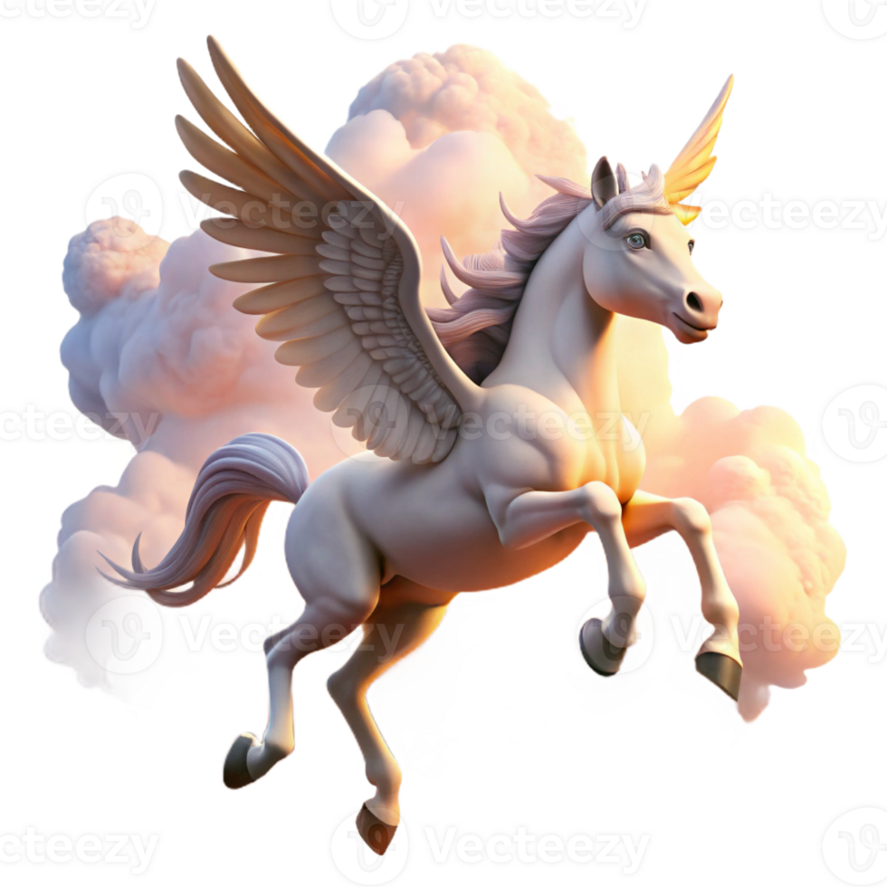 serene classic A Majestic Pegasus Flying Through a Clo detailed png
