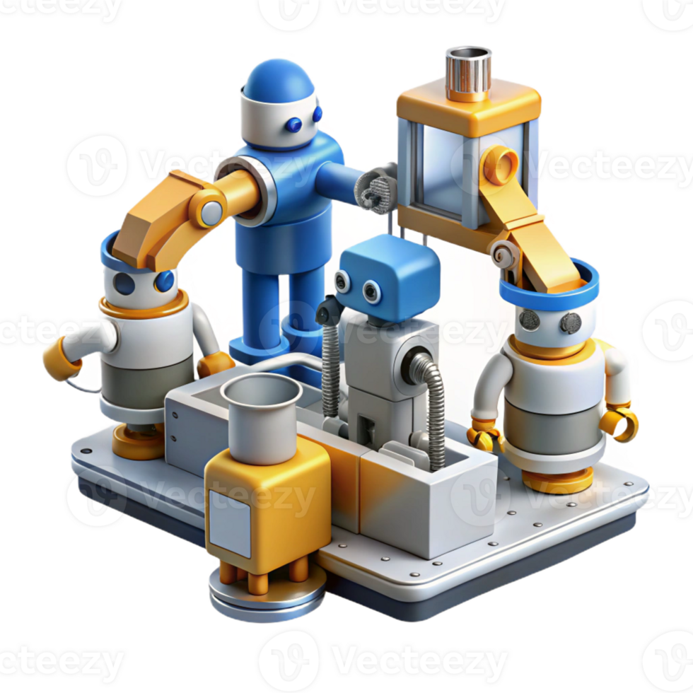 impressive classic A Group of Robots Working in a Factory I high quality png