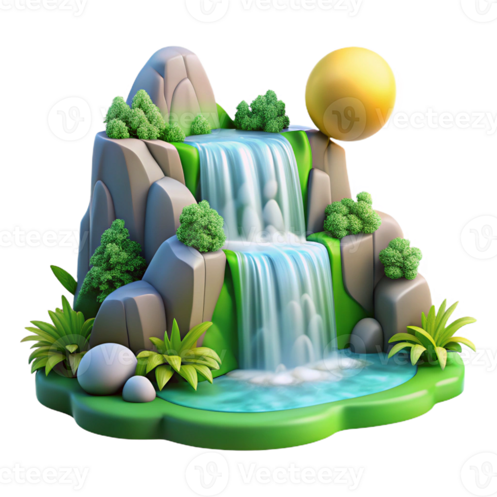 elegant classic A Cascading Waterfall Surrounded by Lush 4K png