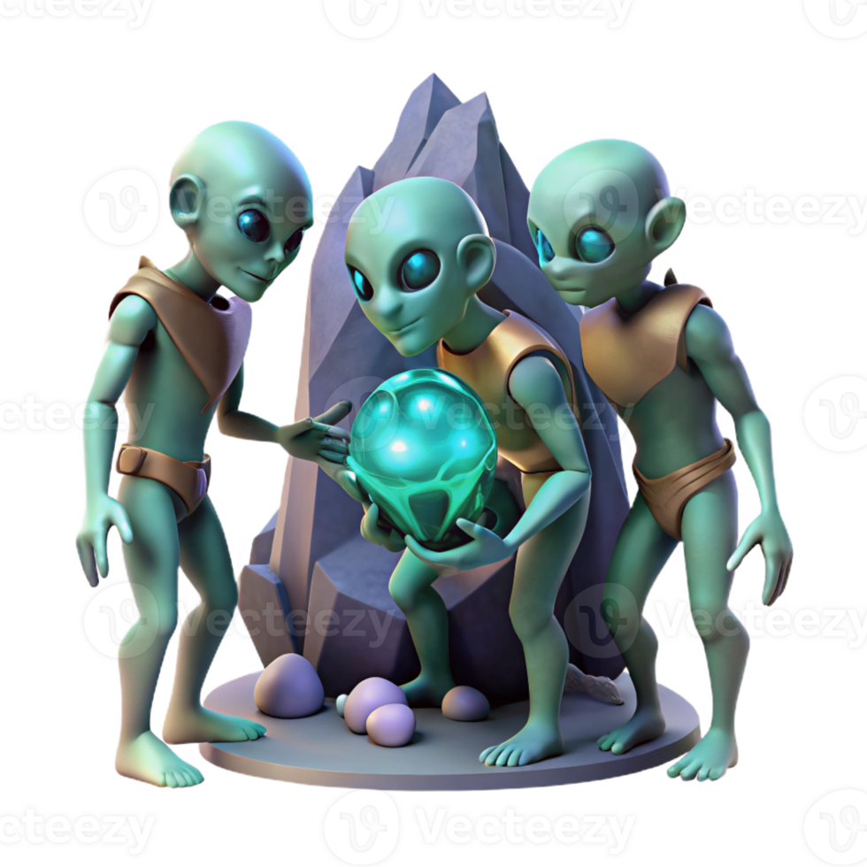 vibrant vintage A Group of Alien Explorers with Iridesc high quality png