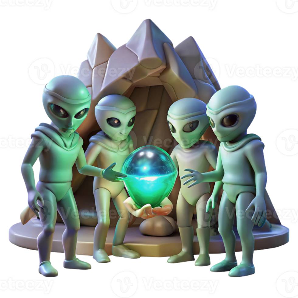vibrant rustic A Group of Alien Explorers with Iridesc high resolution png