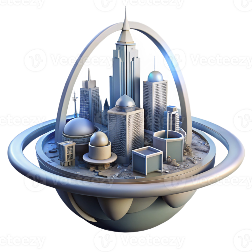 dramatic traditional Futuristic City on Saturn's Rings professional png