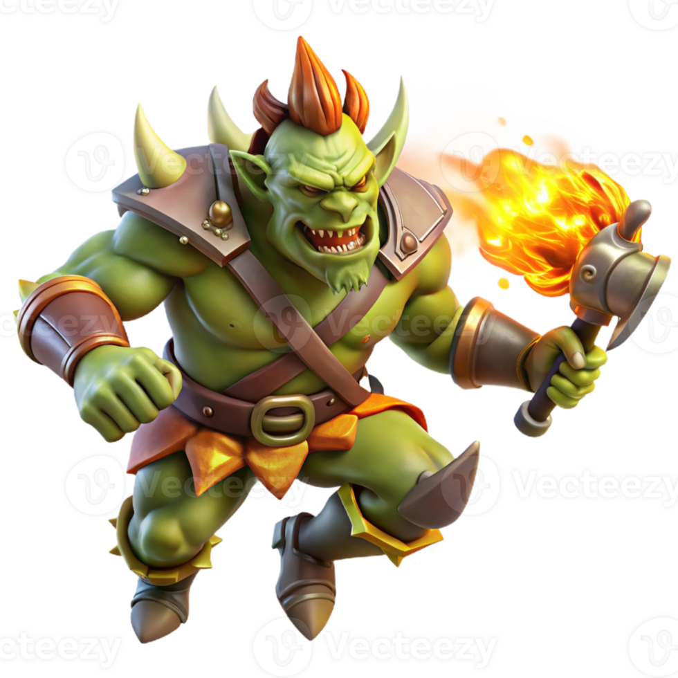 extraordinary artistic A Fierce Orc Warrior Wielding a Flaming premium png