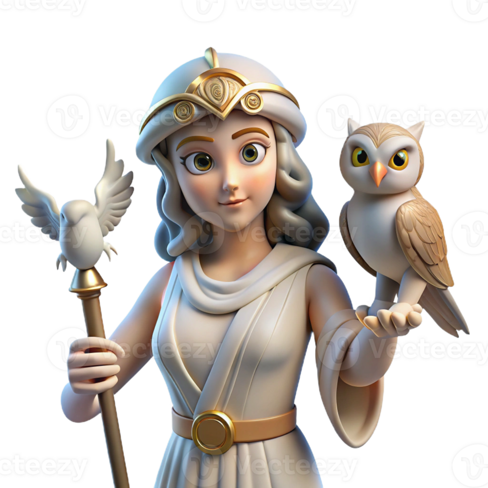 serene artistic A Wise Athena Holding an Owl Classical original png