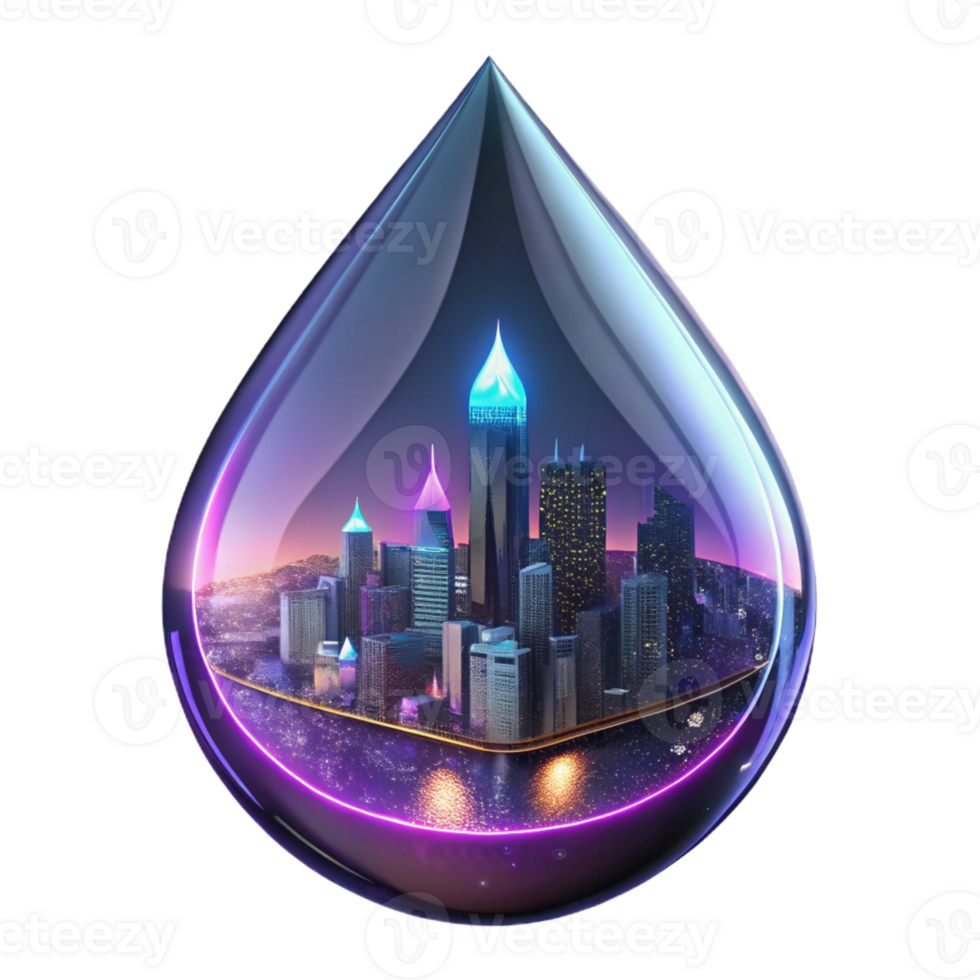 beautiful creative Futuristic Cityscape Rain Reflection authentic png