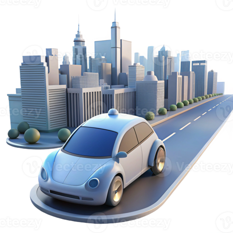 extraordinary contemporary A Self Driving Car Navigating a Busy Ci professional png