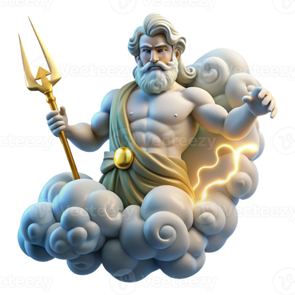 serene traditional A Powerful Zeus Holding a Lightning Bolt professional png