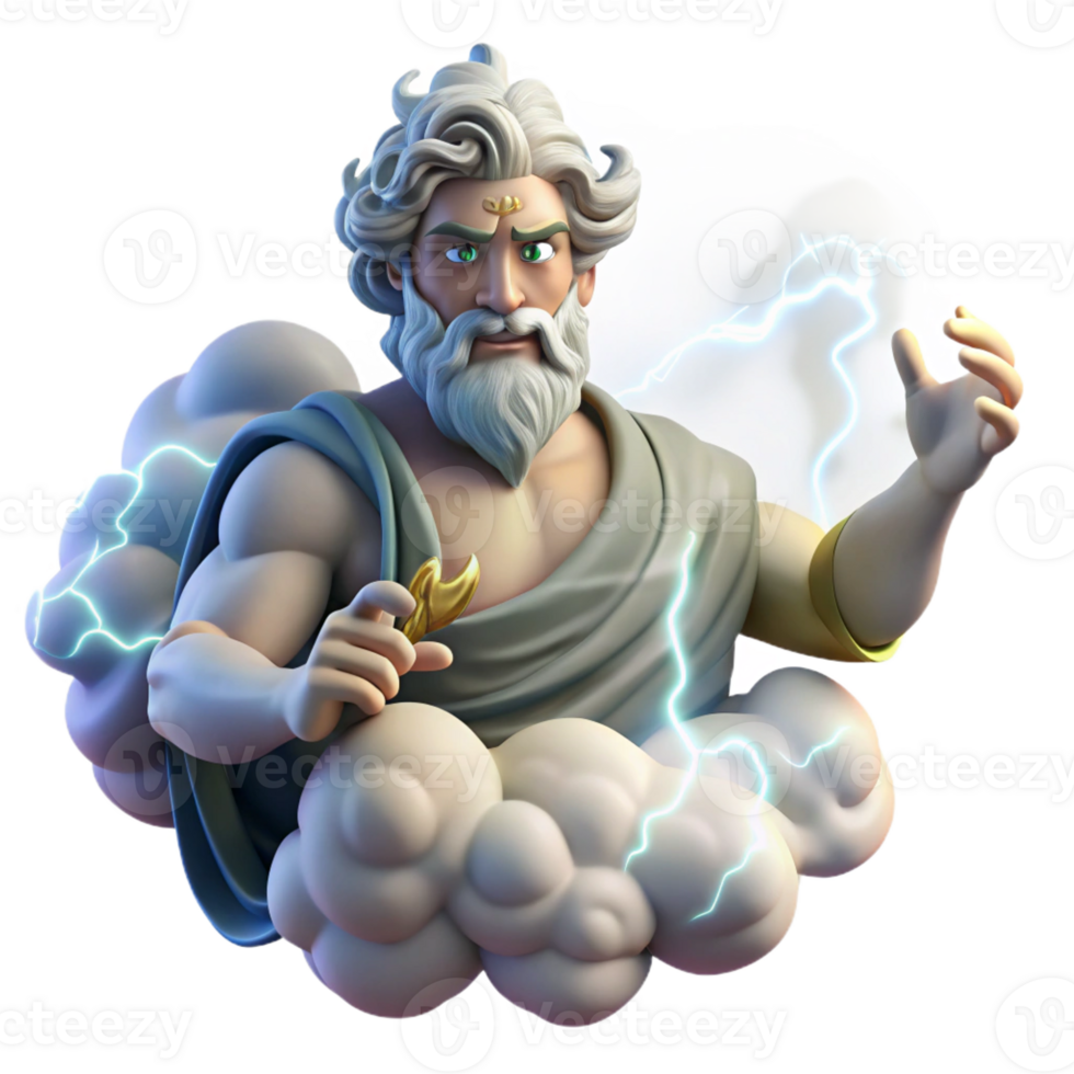 serene rustic Zeus God of Thunder with Lightning Bolts exclusive png