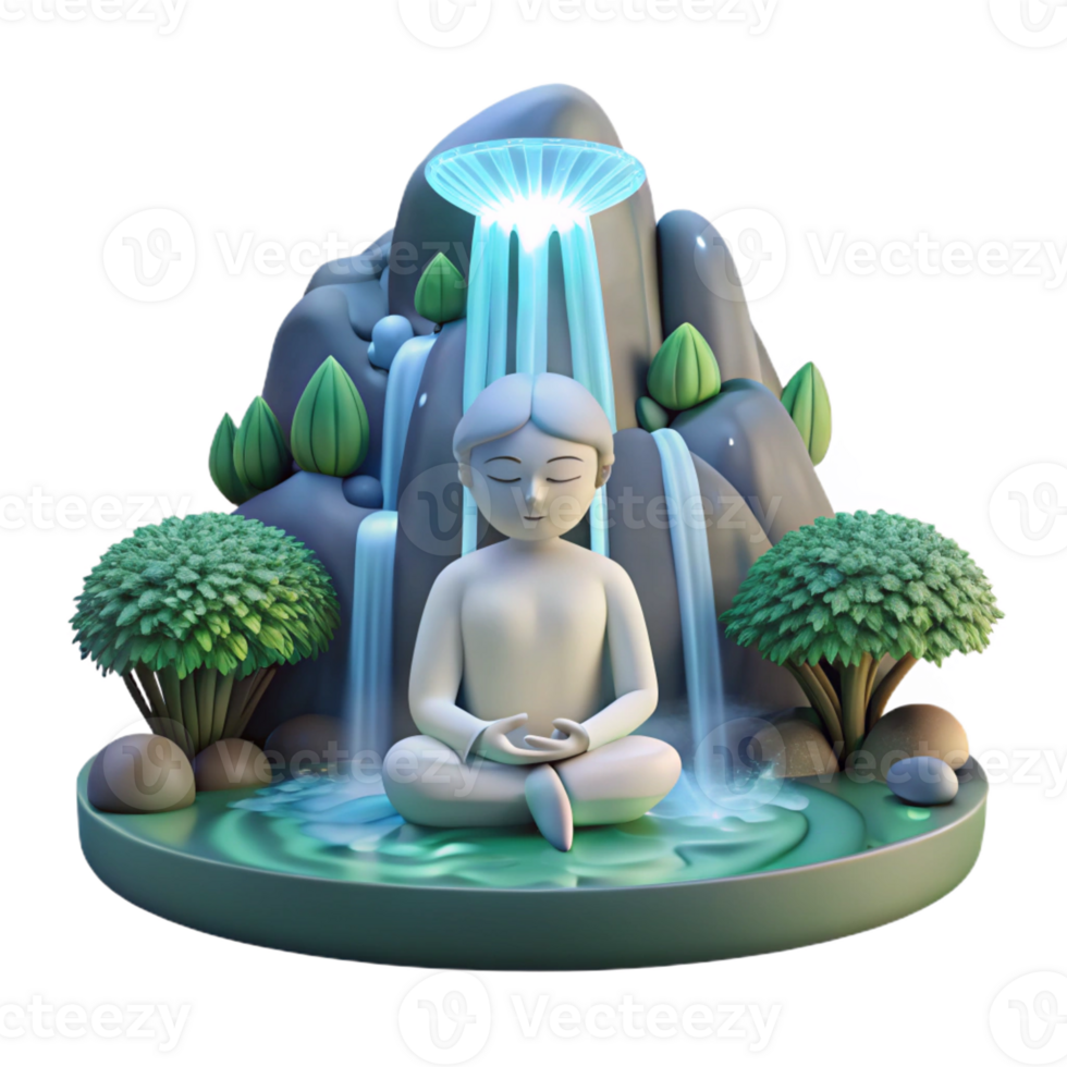 vibrant modern A Serene Forest Spirit Meditating Under high resolution png