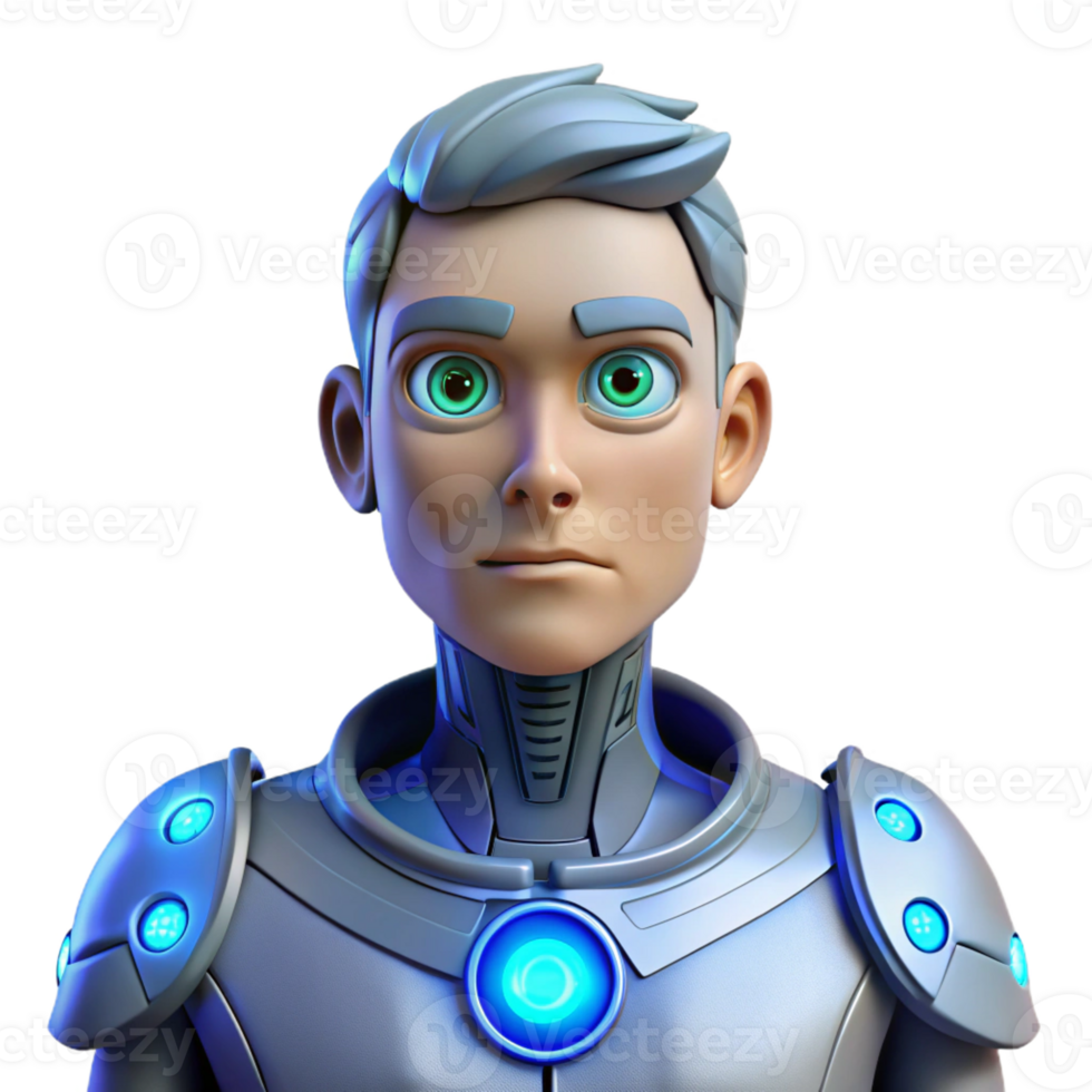 dramatic classic A Cyborg with Glowing Blue Eyes and Int professional png