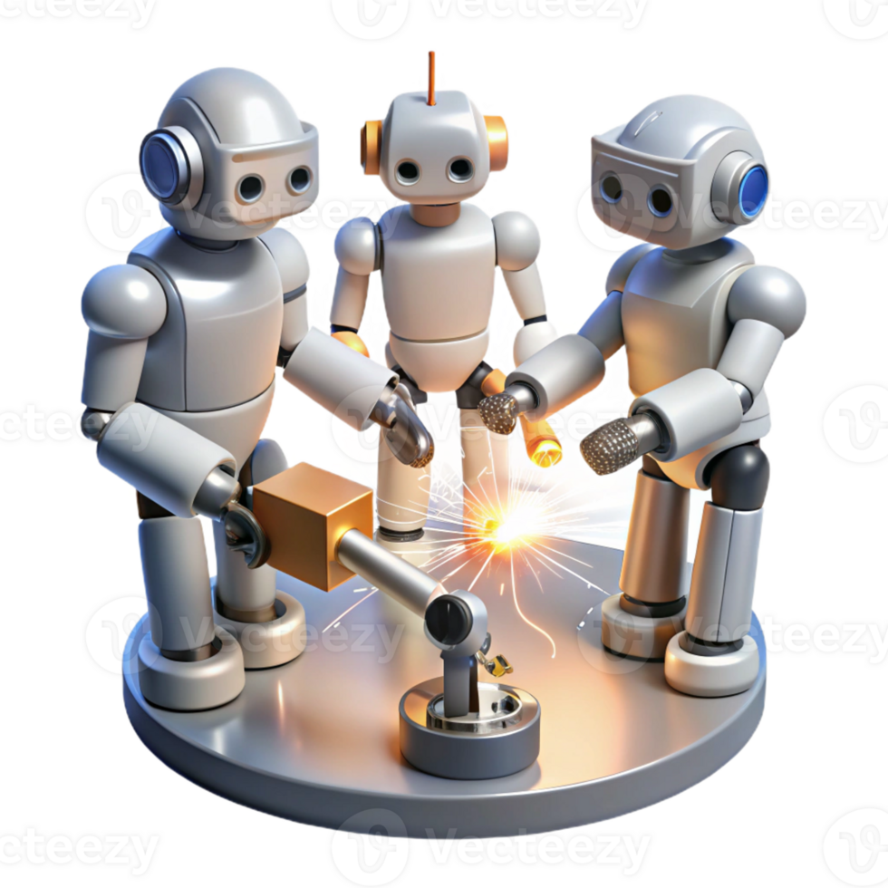 impresionante minimalista un grupo de robots colaborando en un com original png