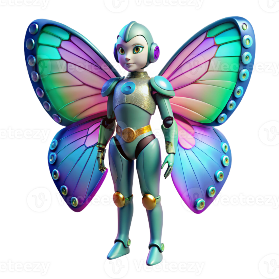 serene contemporary A Cyborg with Butterfly Wings Vibrant C professional png