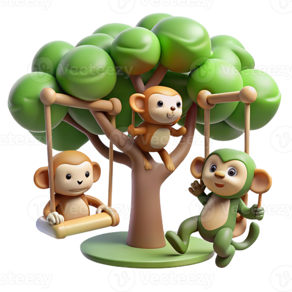magnificent vintage A Group of Monkeys Swinging Through The high quality png