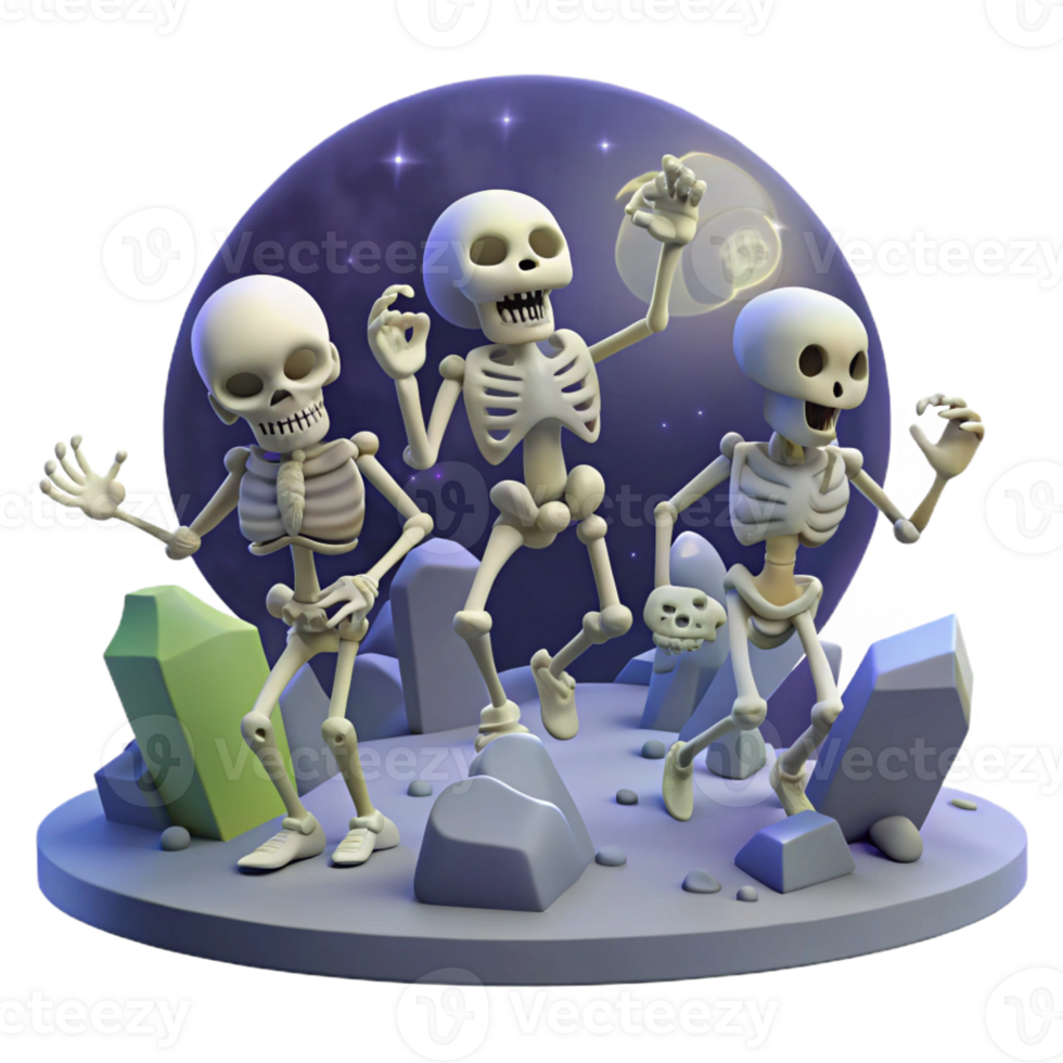 vibrant artistic A Group of Skeletons Dancing in a Gravey detailed png