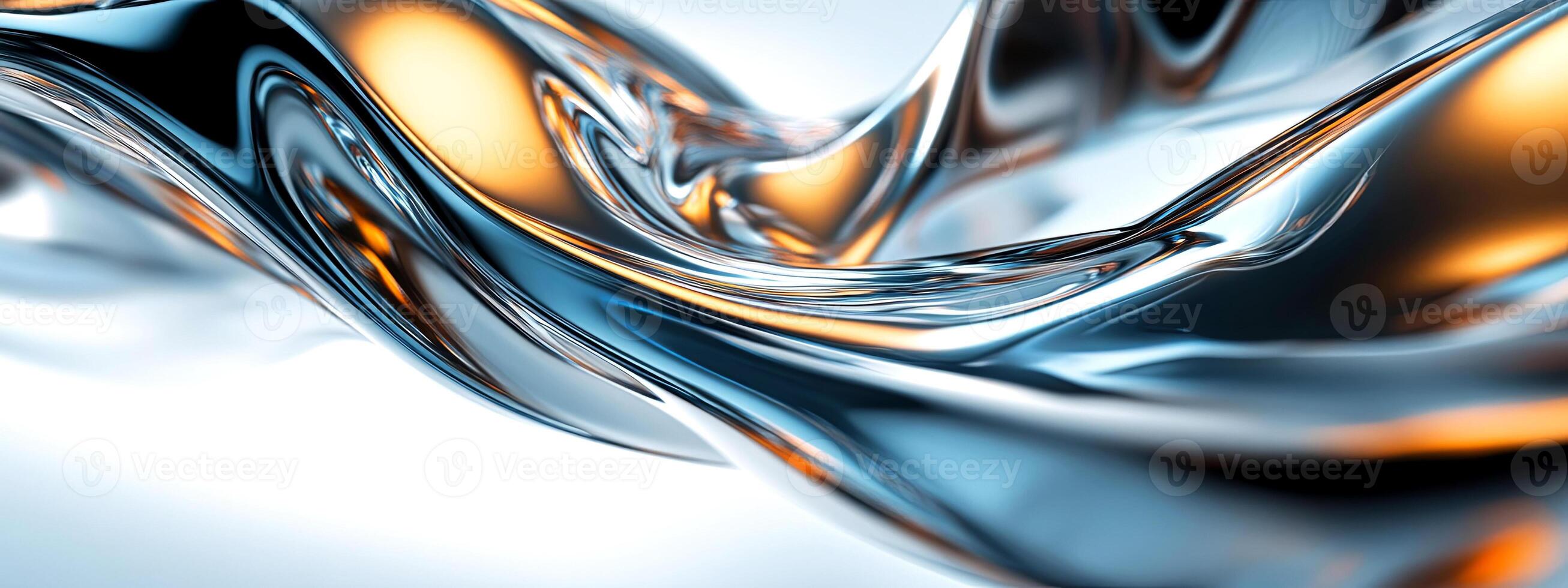 Futuristic abstract art blending smooth waves of blue and orange hues photo