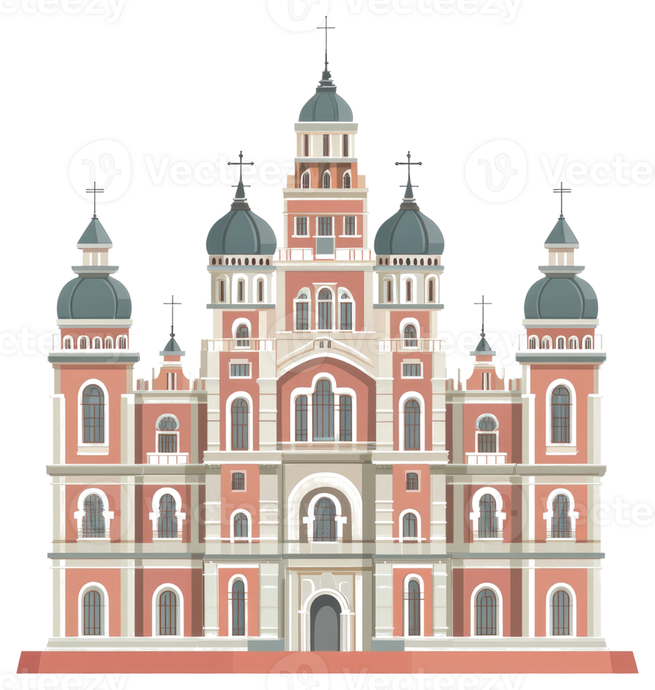 A detailed illustration of a large cathedral building with crosses png