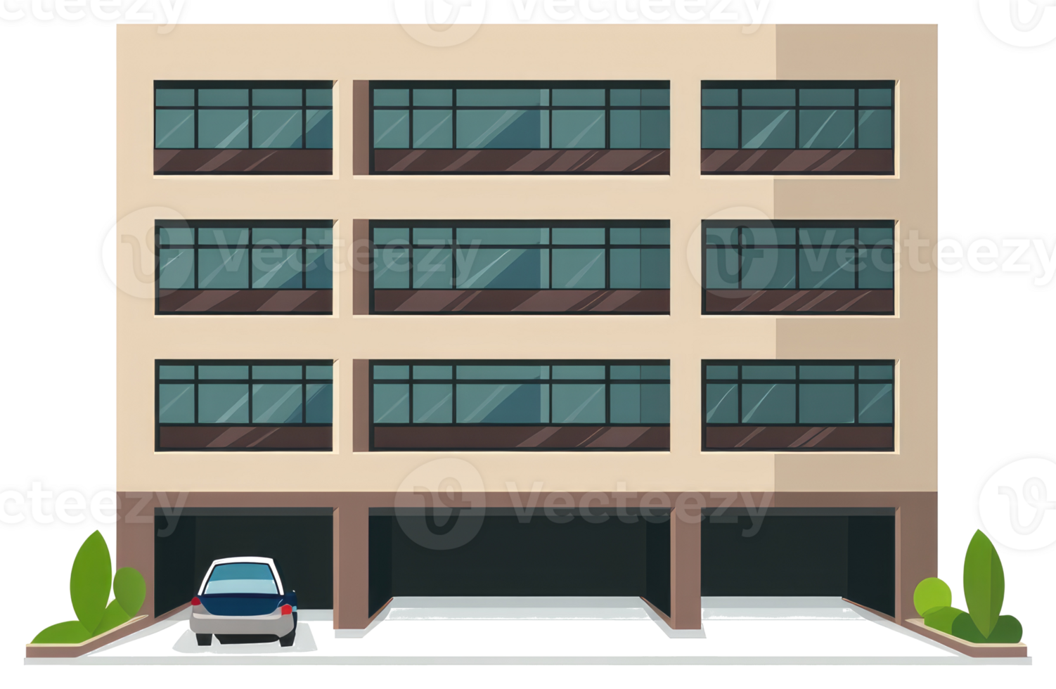 The stylized building structure featuring a garage and windows png