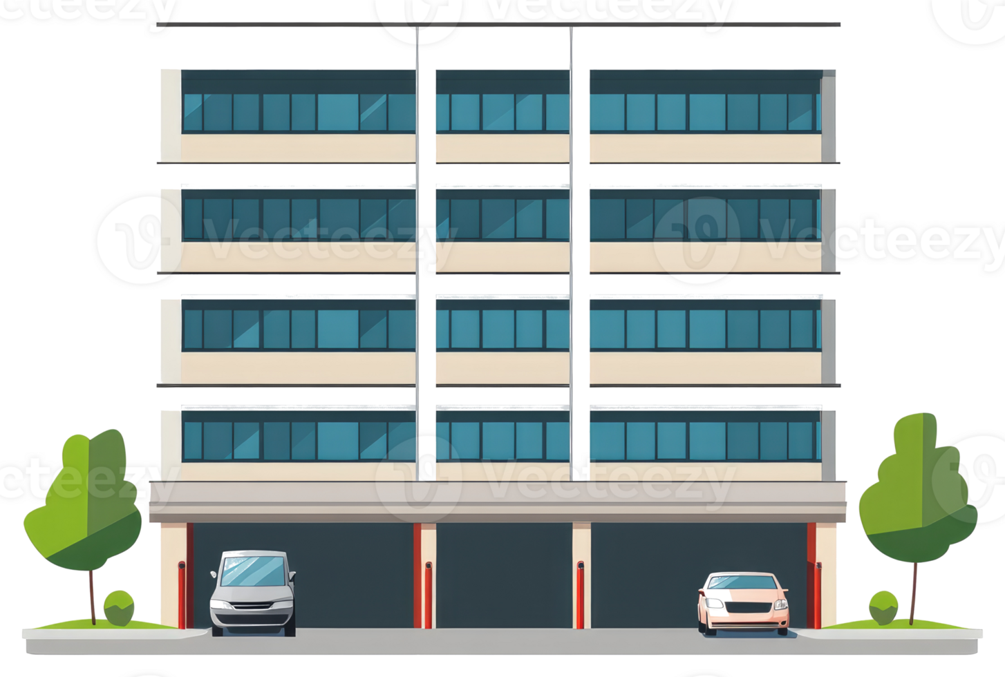 A Modern Office Building Complex with Parking and Landscaping png
