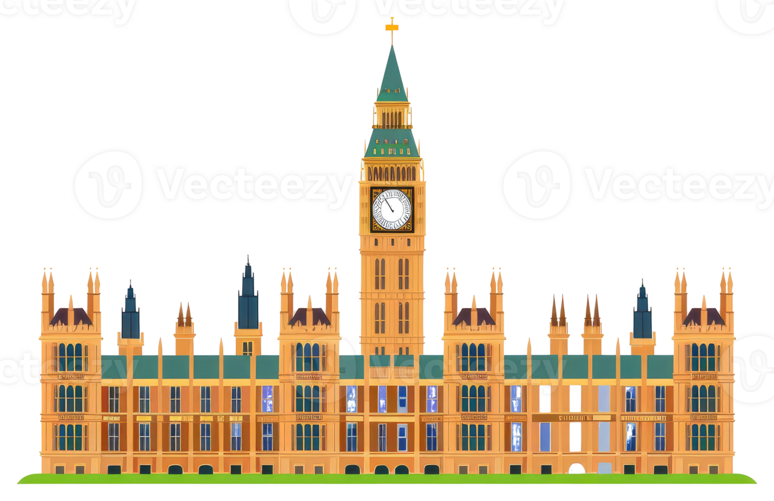 A detailed illustration of a large building with a clock tower png
