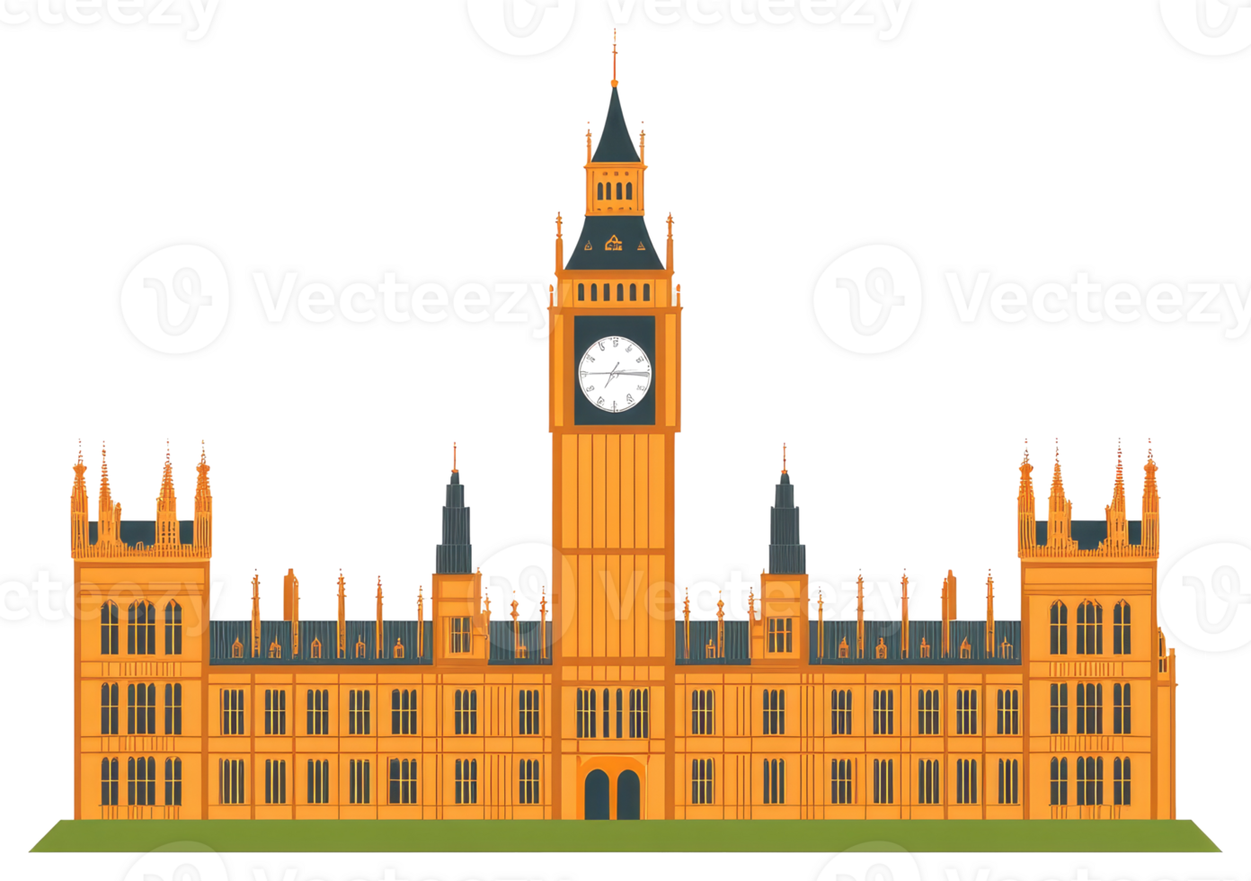 A graphic illustration of a large clock tower building png
