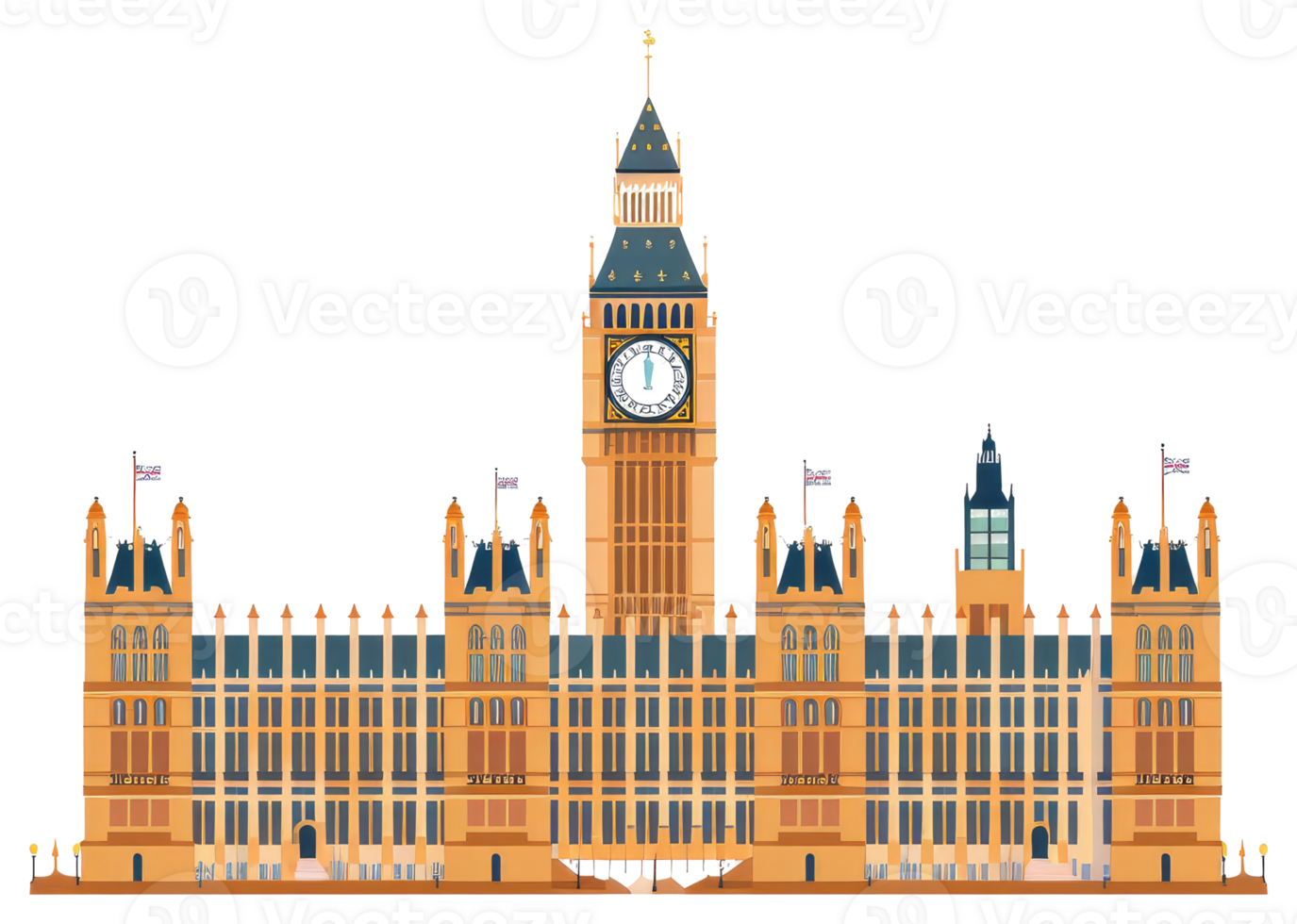 A stylized illustration of a large building with clock tower png