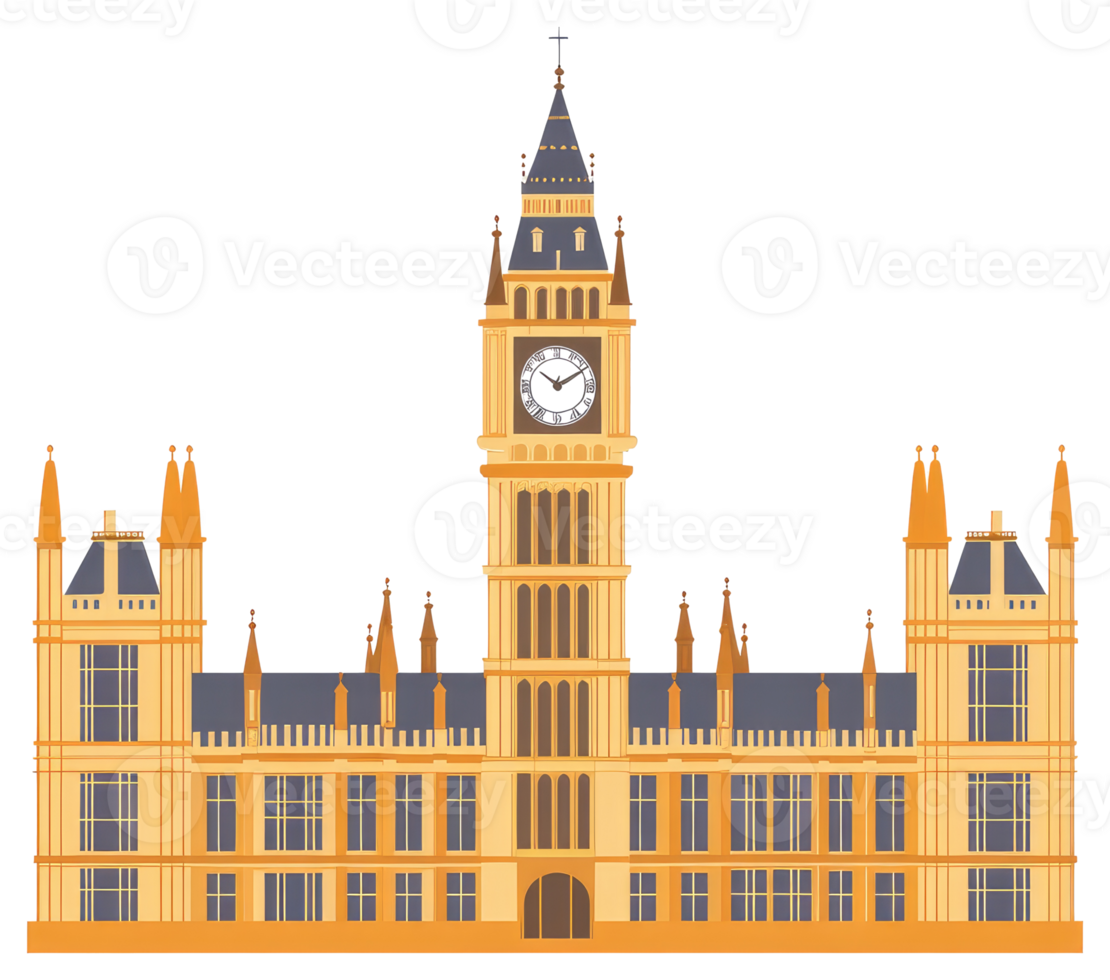 A detailed architectural illustration depicts a large building with a clock tower png