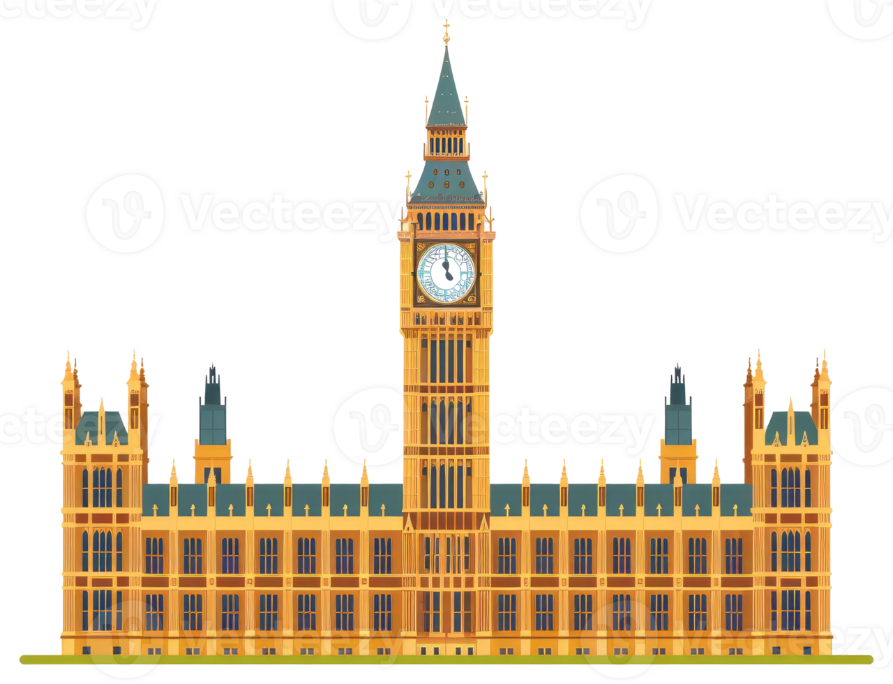 A stylized illustration showcasing a prominent clock tower and building png