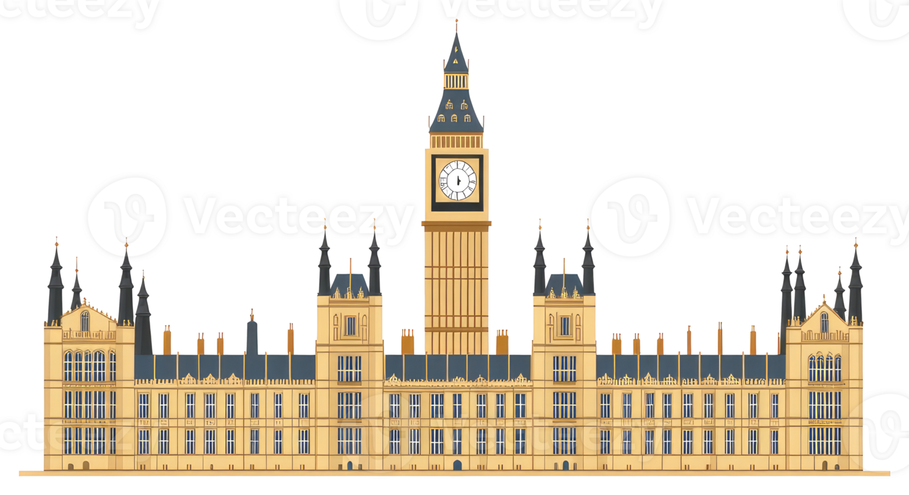 A detailed architectural illustration of a large clock tower and building png