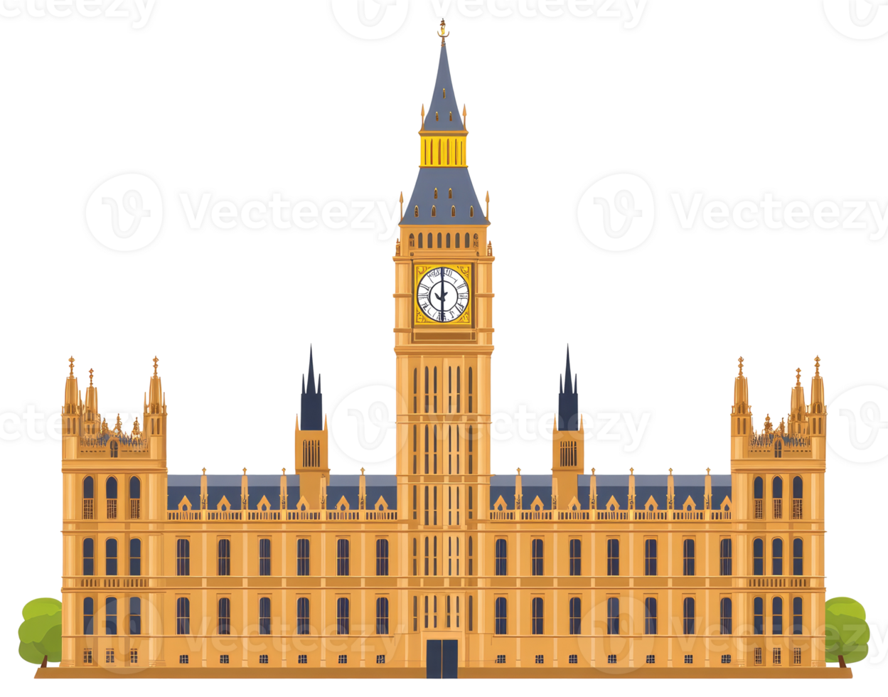 A Cartoon Representation of a Tall Clock Tower and Building png