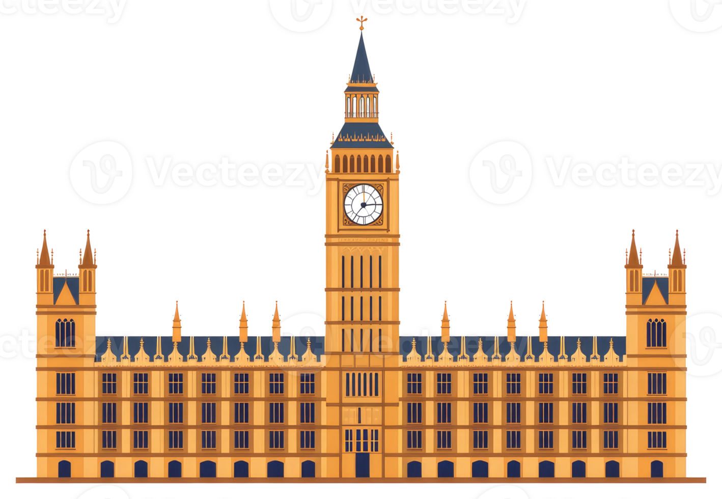 A depiction of a large architectural clock tower building png