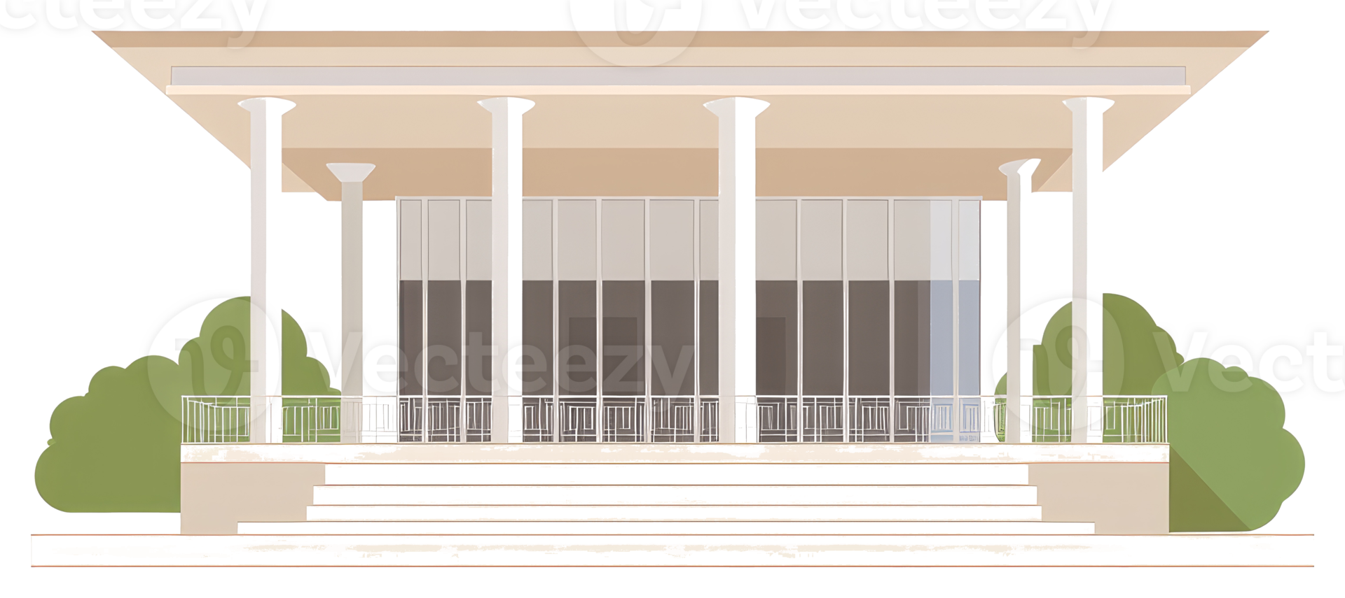 A detailed illustration of a building with columns and a porch png