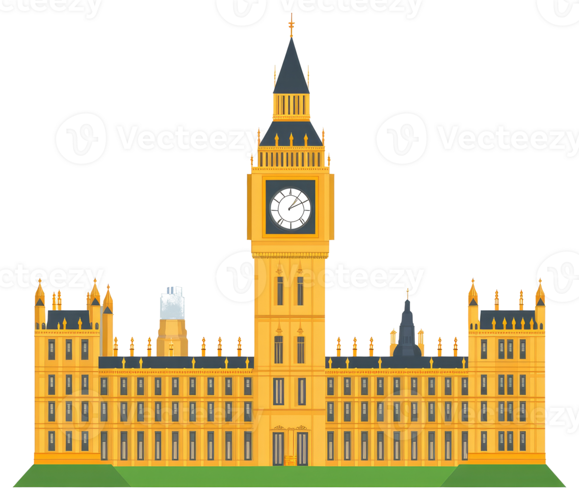 A large yellow building with a large clock tower on it png
