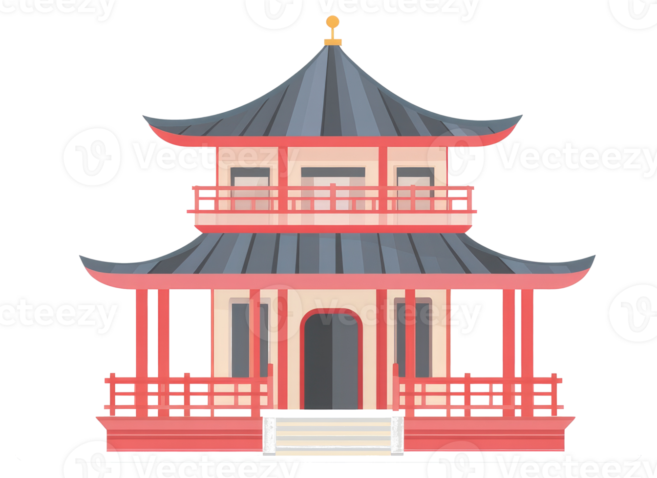 A colorful and detailed illustration of a pagoda building png