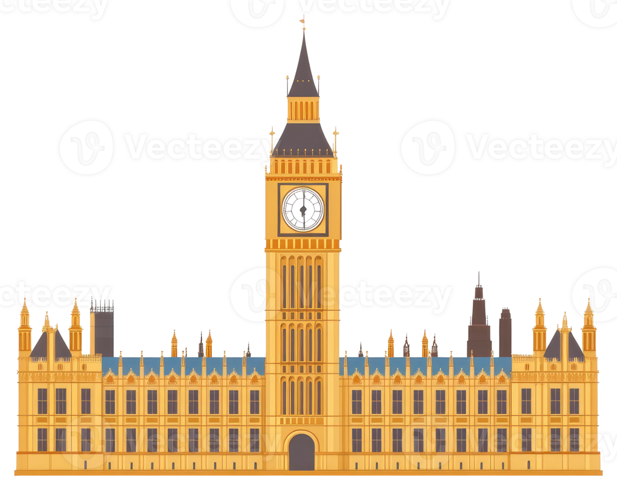 A detailed illustration of a tall building with a clock tower png