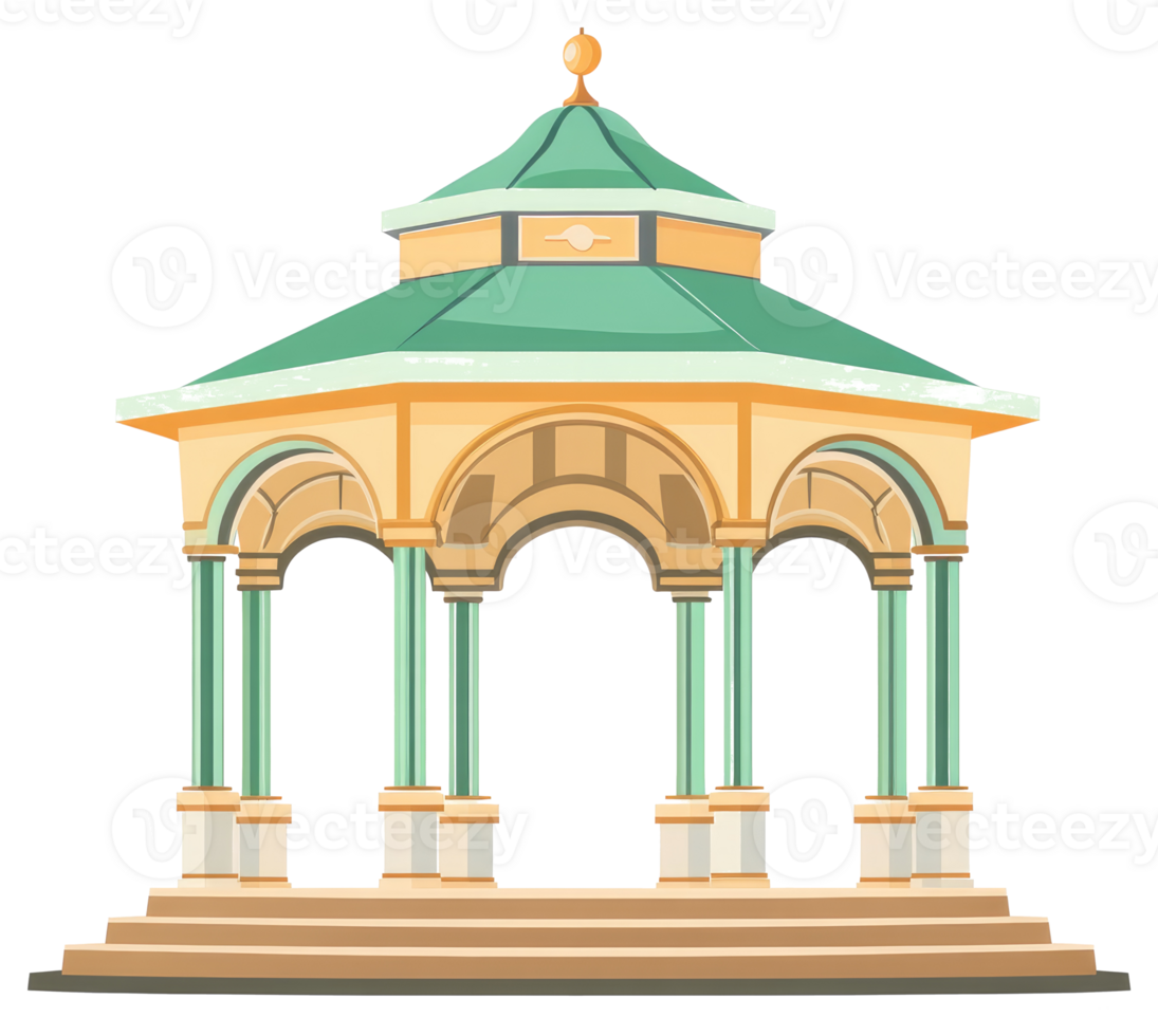 A Colorful Cartoon Illustration of a Gazebo Structure in a Park png