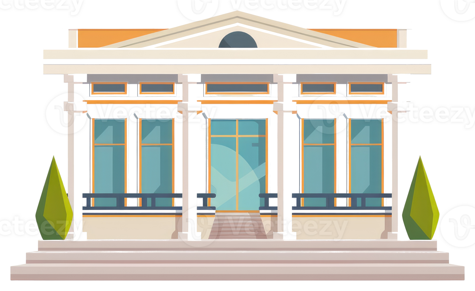 A Simple Classical Architectural Building Facade with Windows and Columns png