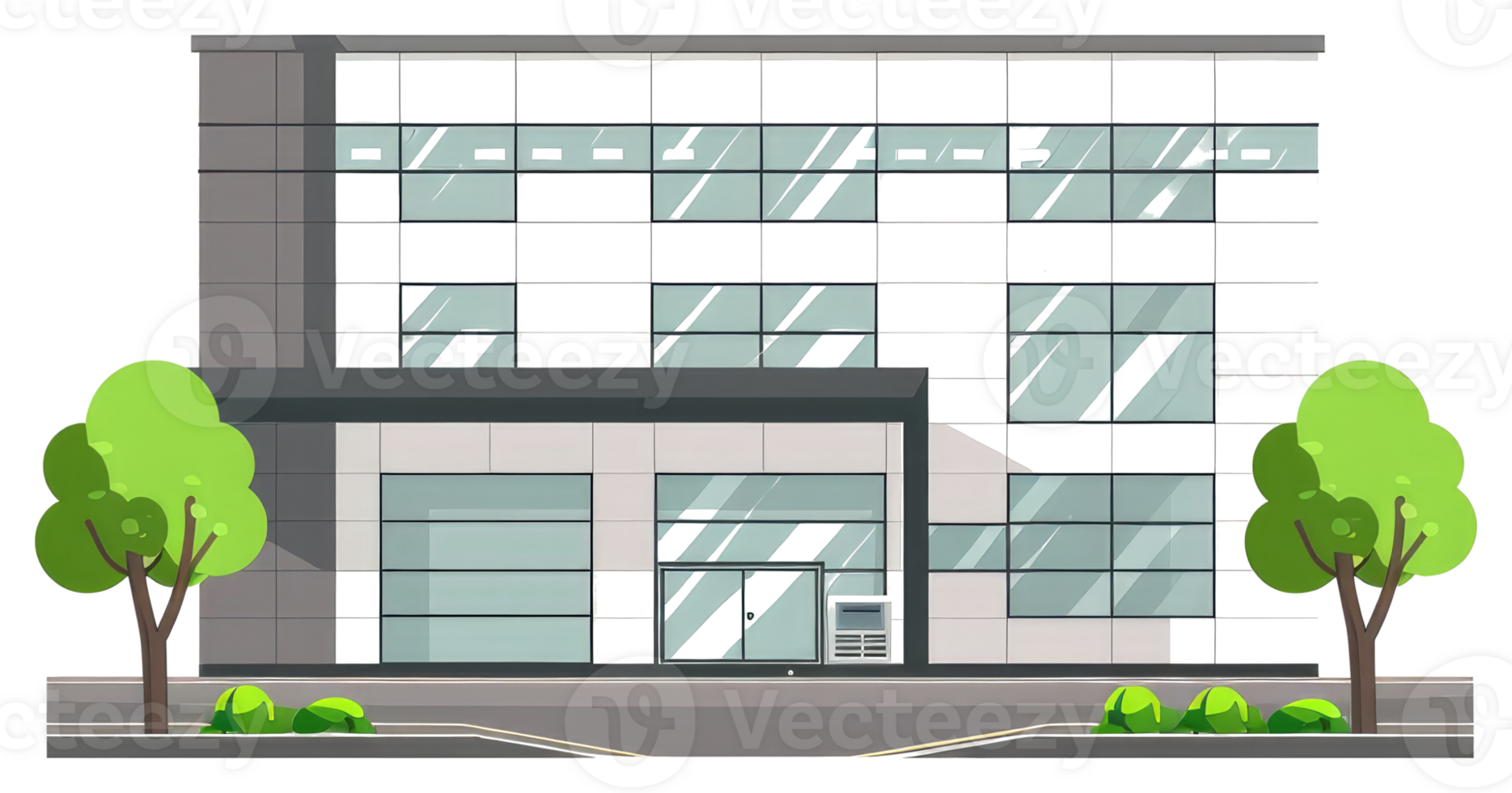 A modern building with trees and windows on a sunny day png