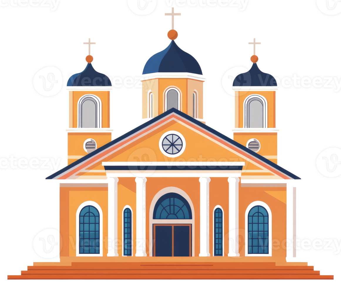 A colorful illustration of a church building with cross symbols png